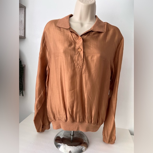 Maurada Tops - Women's Tan Button-Up Top 100% silk